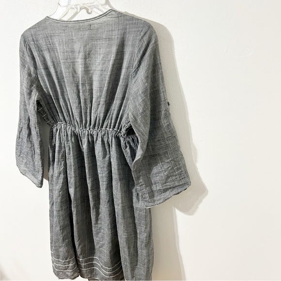 Max Studio Gray Cotton Pleated Smocked Dress Scoop Neckline 3/4 Sleeves Lined 🩶 - Picture 5 of 13